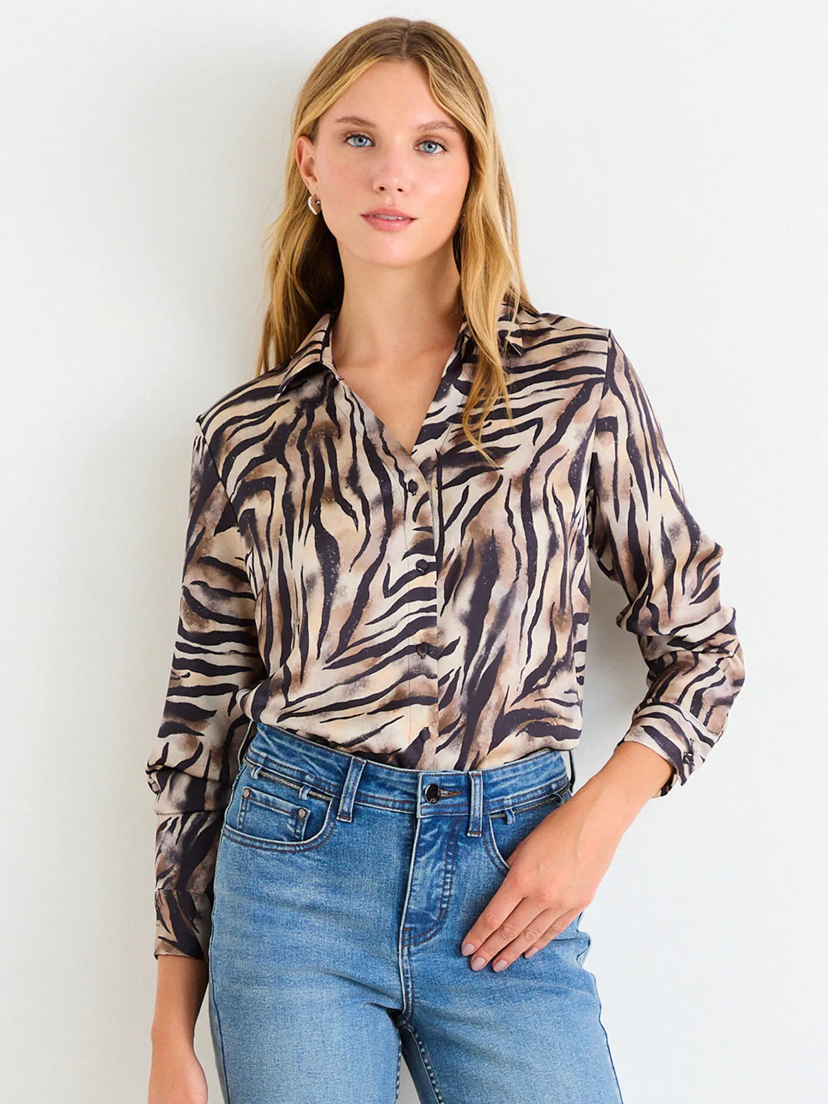 BLUSA MUJER ASH CUELLO CAMISERO EN V MANGA LARGA - 3