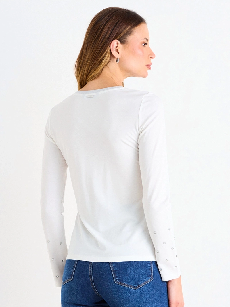 POLERA MUJER ASH ESCOTE EN V MANGA LARGA TACHAS - 3