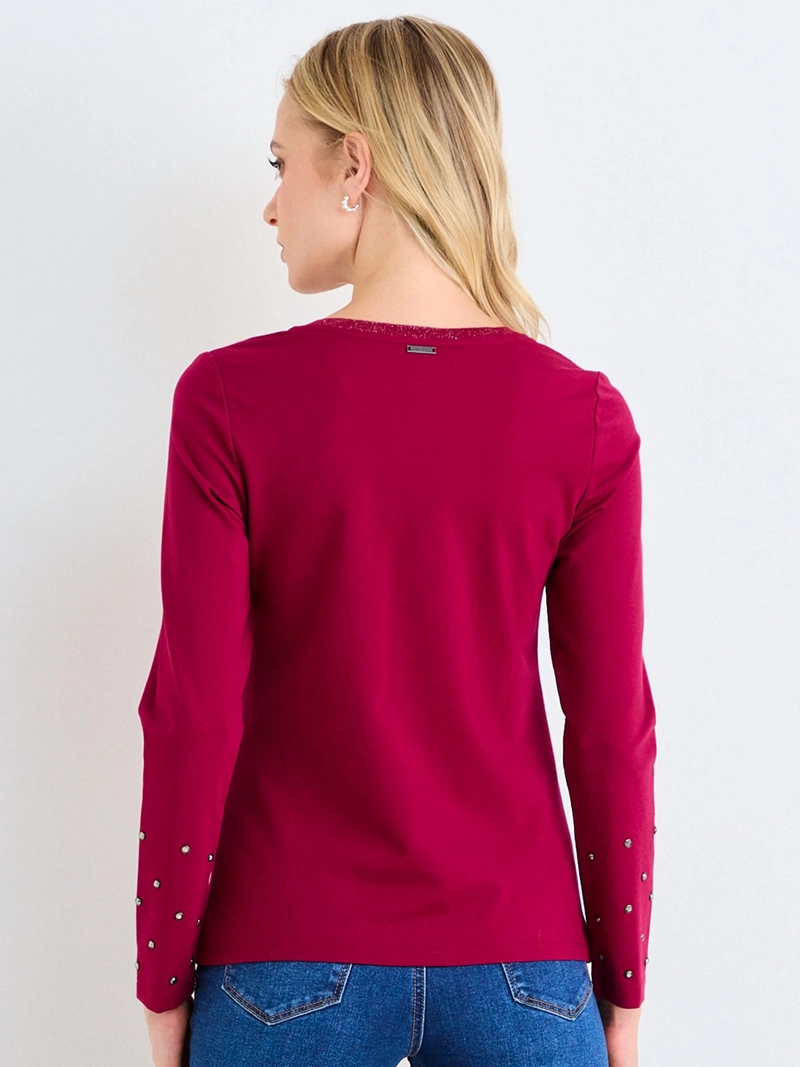 POLERA MUJER ASH ESCOTE EN V MANGA LARGA TACHAS - 3