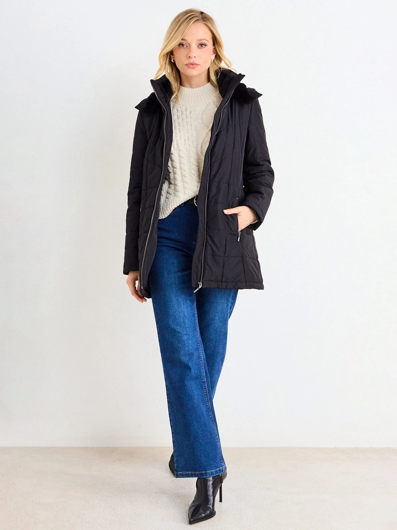 PARKA MUJER ASH CUELLO ALTO MANGA LARGA ENTALLADA GORRO - 1