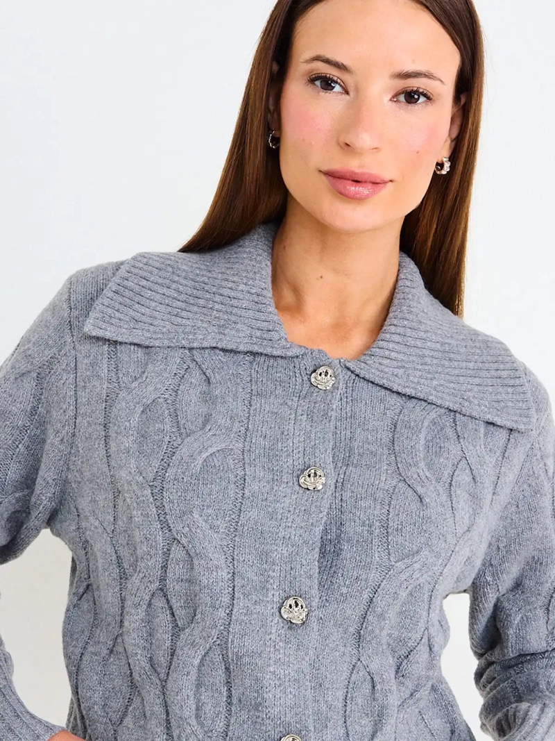 CARDIGAN MUJER ASH CUELLO POLO TRENZADO Y BOTONES - 4