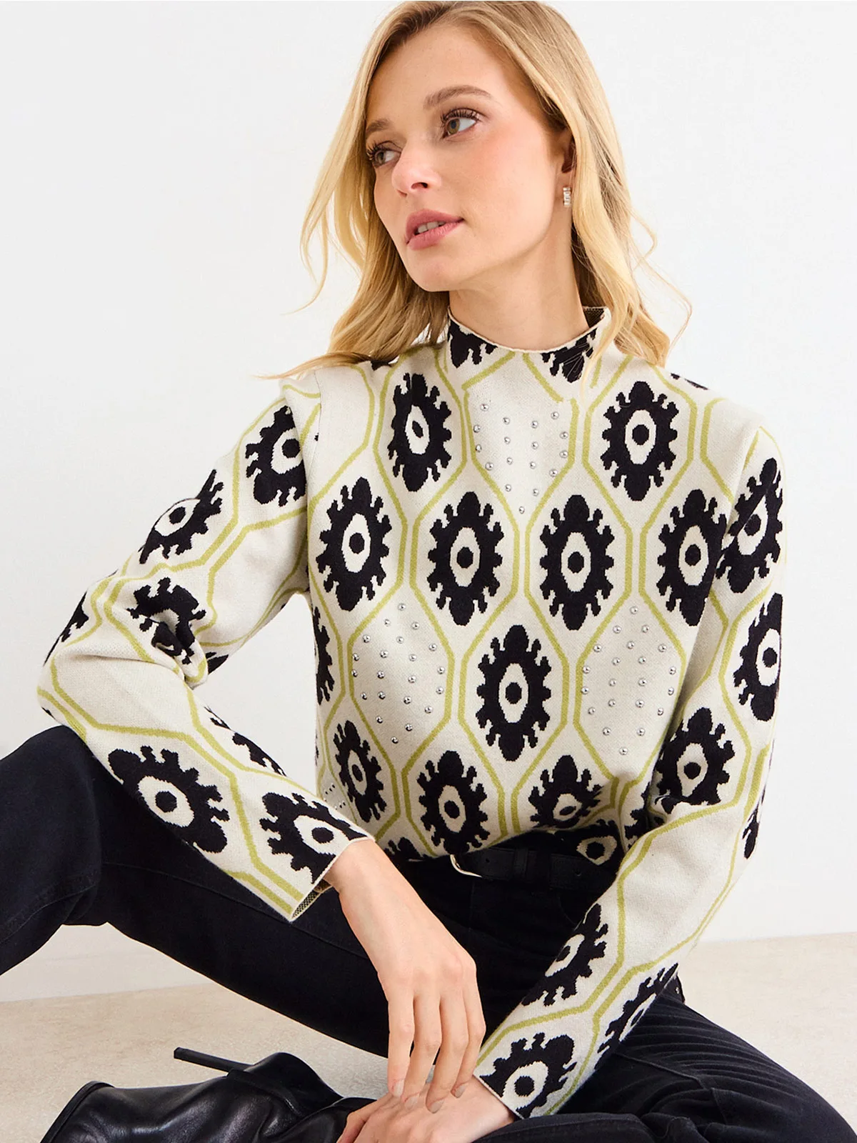 SWEATER MUJER ASH CUELLO ALTO JACQUARD - 1