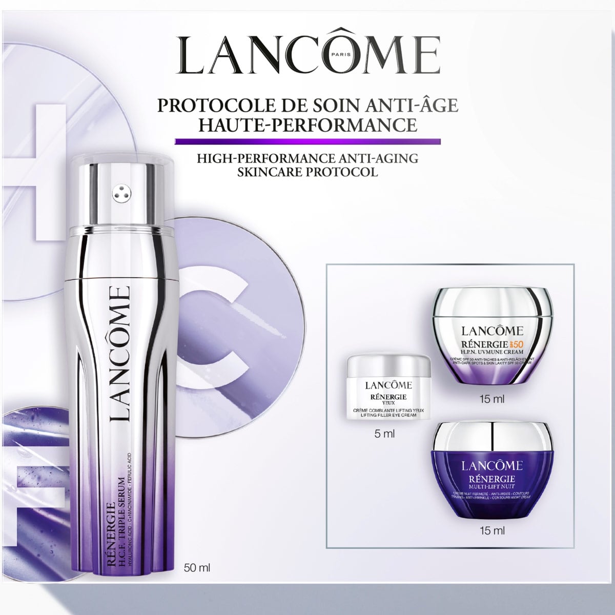SET TRATAMIENTO ANTIEDAD LANCOME RÉNERGIE H.C.F TRIPLE SERUM 50 ML + 5 ML + 15 ML + 15 ML - 1