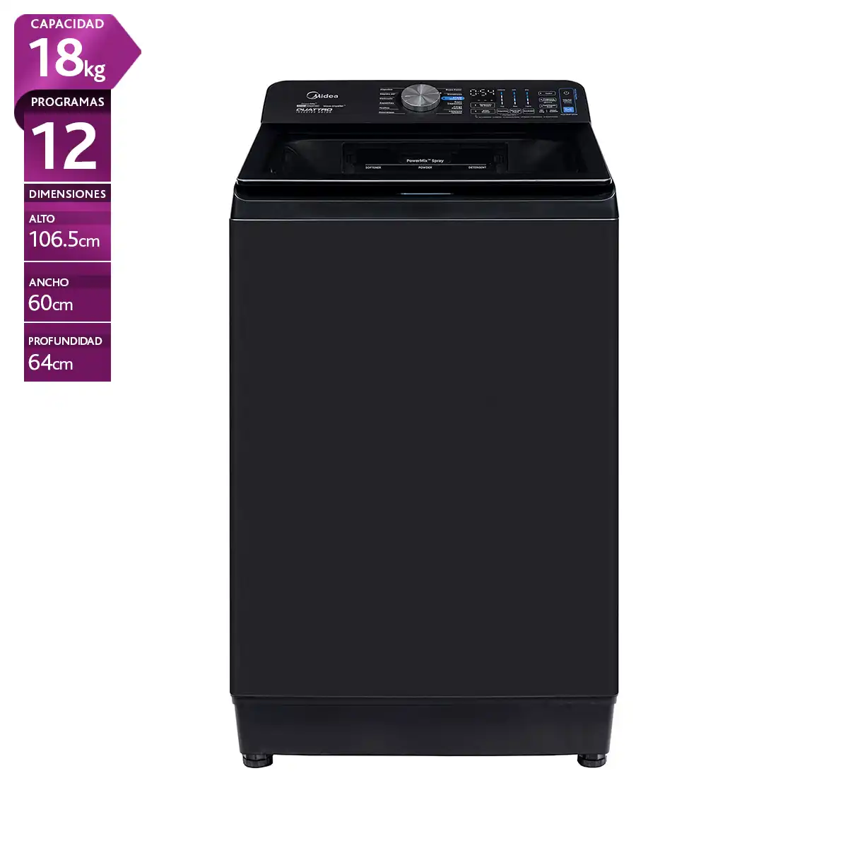 LAVADORA CARGA SUPERIOR MIDEA MA516W180/T-CL 18KG NEGRO - 1