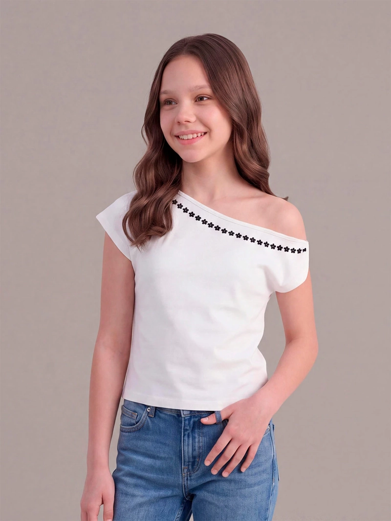 POLERA NIÑA INDEX TEEN ALGODÓN MANGA CORTA BORDADA