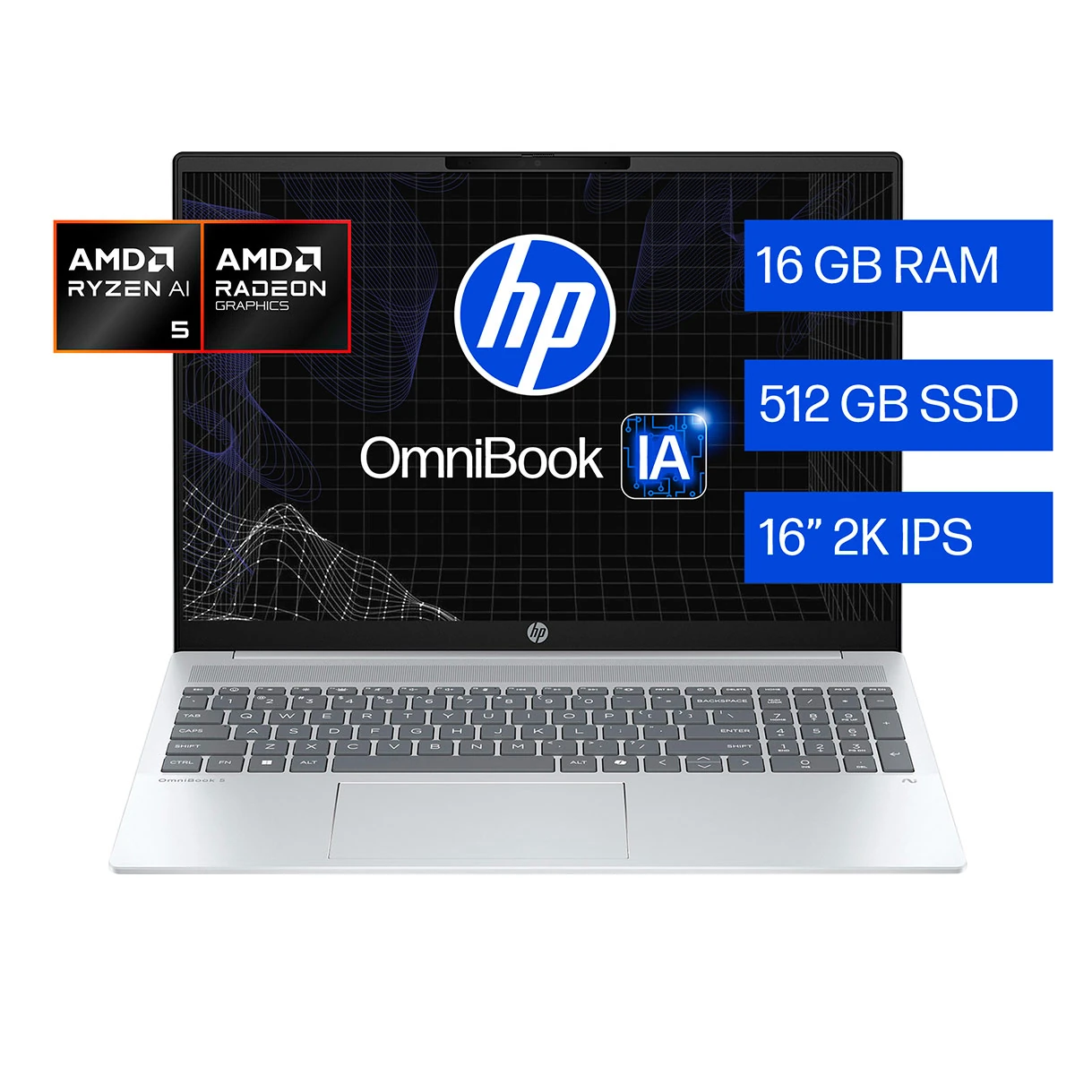 NOTEBOOK HP OMNIBOOK 5 AI 16-AG1051LA AMD RYZEN AI 5 16GB RAM 512GB SSD 16" - 1