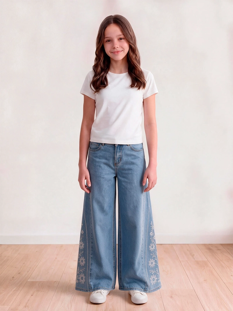 JEANS NIÑA INDEX TEEN ALGODÓN EXTRA WIDE BORDADO - 1