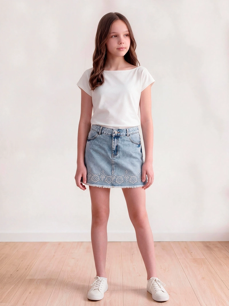 FALDA NIÑA INDEX TEEN ALGODÓN DENIM BORDADA