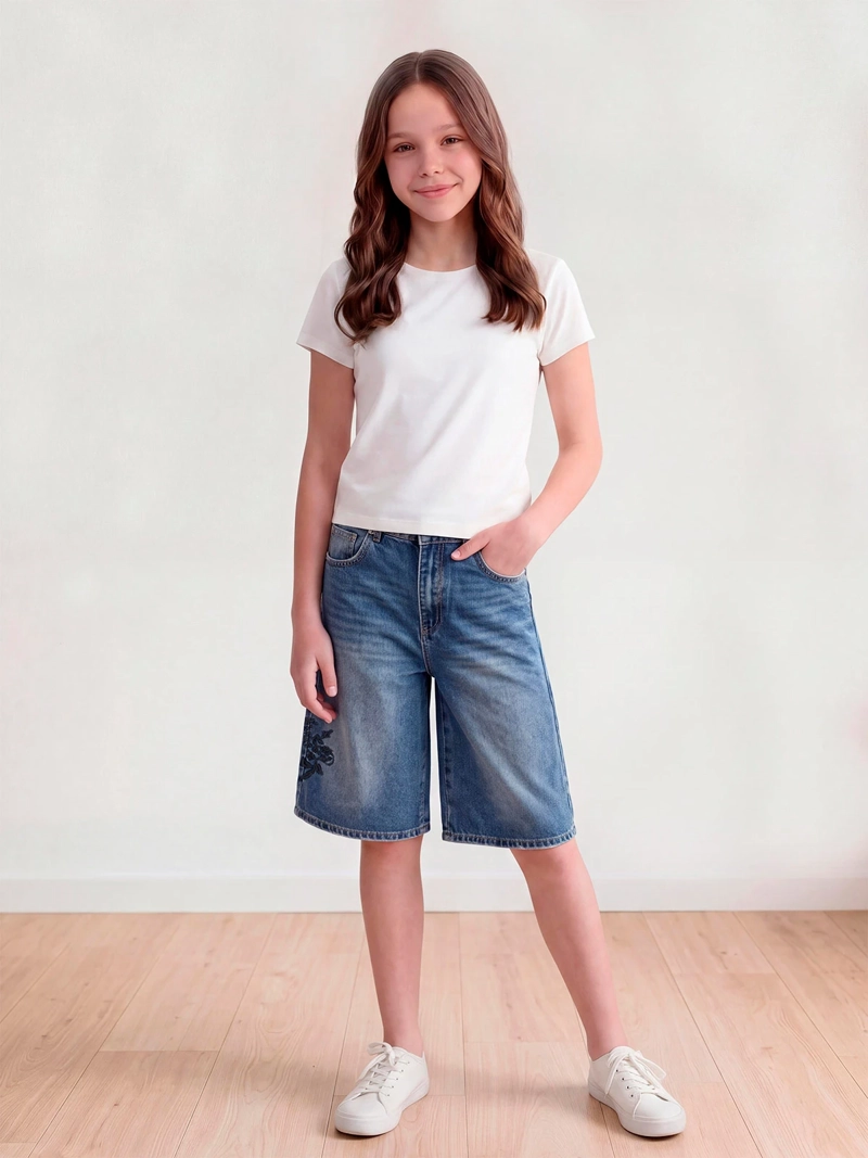 BERMUDA NIÑA INDEX TEEN ALGODÓN BORDADO - 1