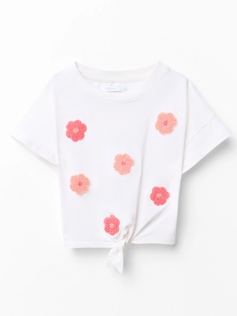POLERA NIÑA SFERA MANGA CORTA ALGODÓN FLORES - 1