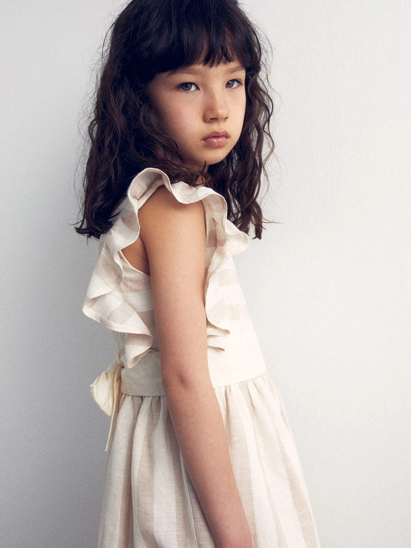 VESTIDO NIÑA SFERA LINO RAYAS - 4