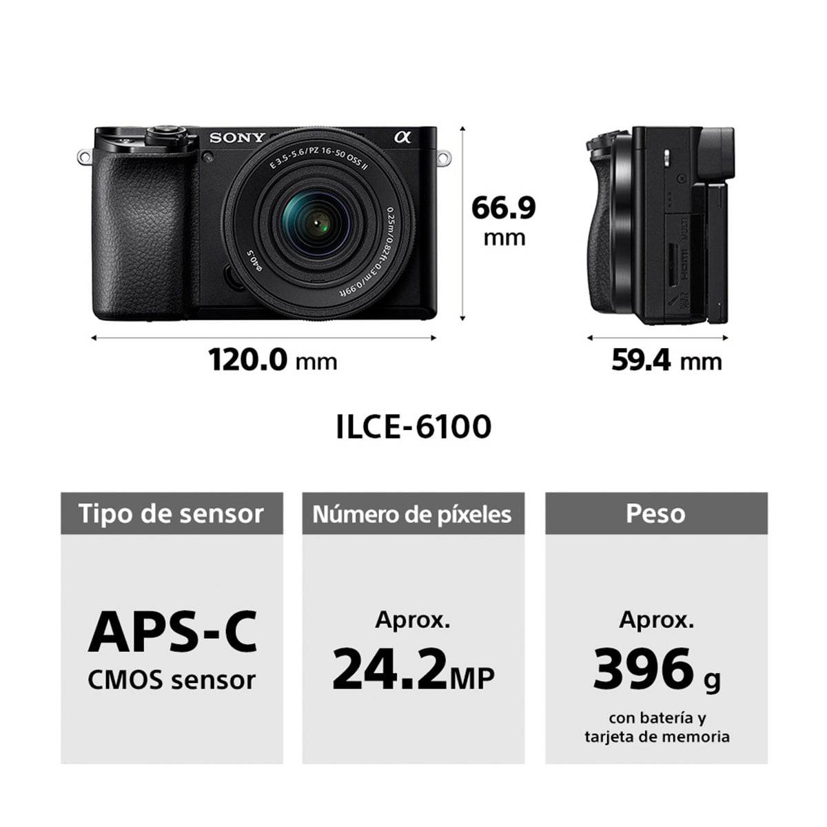 CÁMARA MIRRORLESS SONY APS-C ILCE-6100X: A6100 + LENTE SELP16502 + LENTE SEL55210 - 9