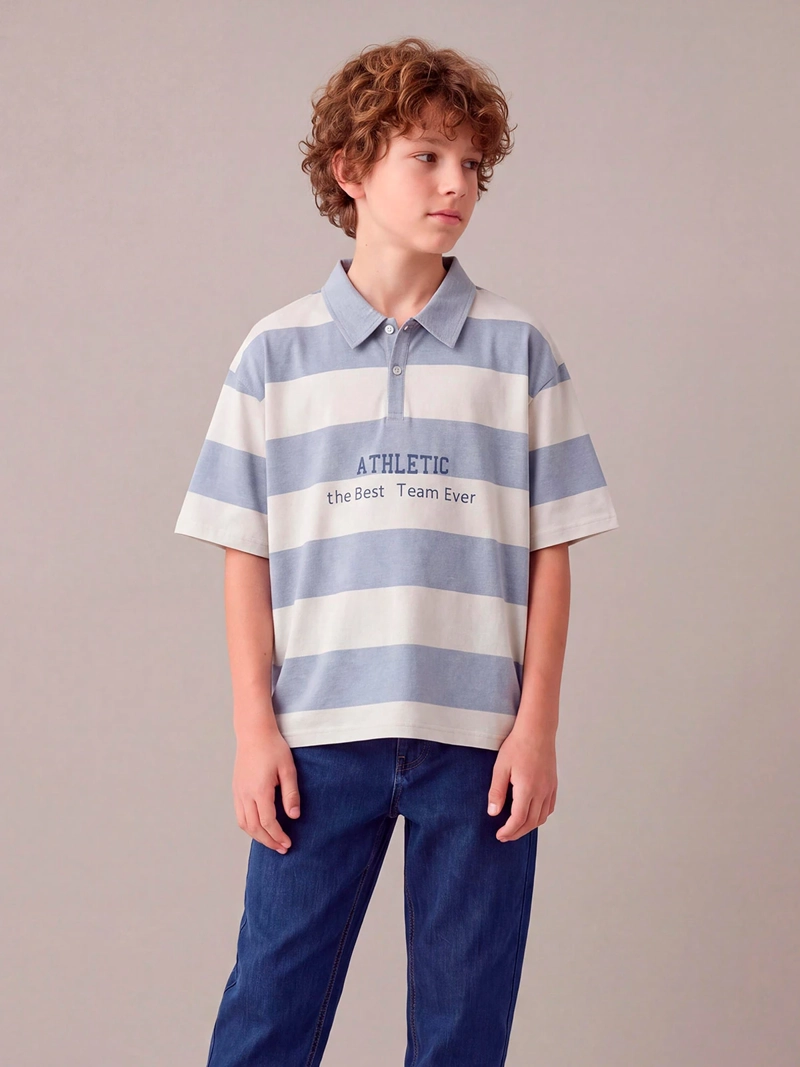 POLERA NIÑO CLOUDBREAK ALGODÓN CUELLO LISTADA MANGA CORTA