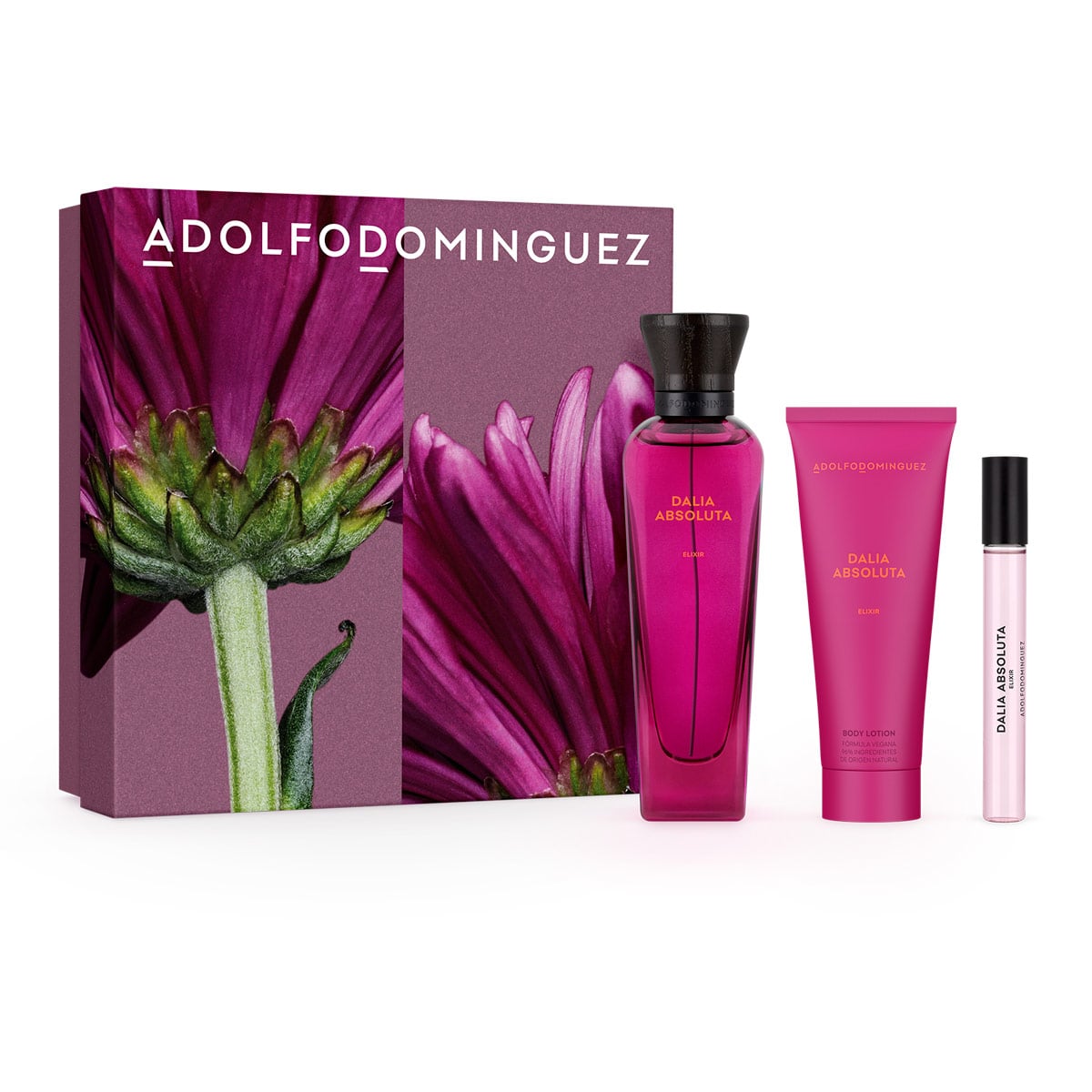 ESTUCHE PERFUME MUJER ADOLFO DOMINGUEZ DALIA ABSOLUTA ELIXIR PARFUM 120ML+10ML+75ML - 1