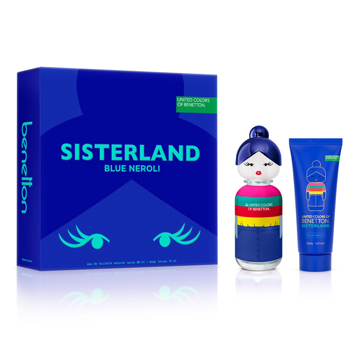 ESTUCHE PERFUME MUJER BENETTON UNITED COLORS SISTERLAND BLUE NEROLI EDT 80ML+75ML - 1