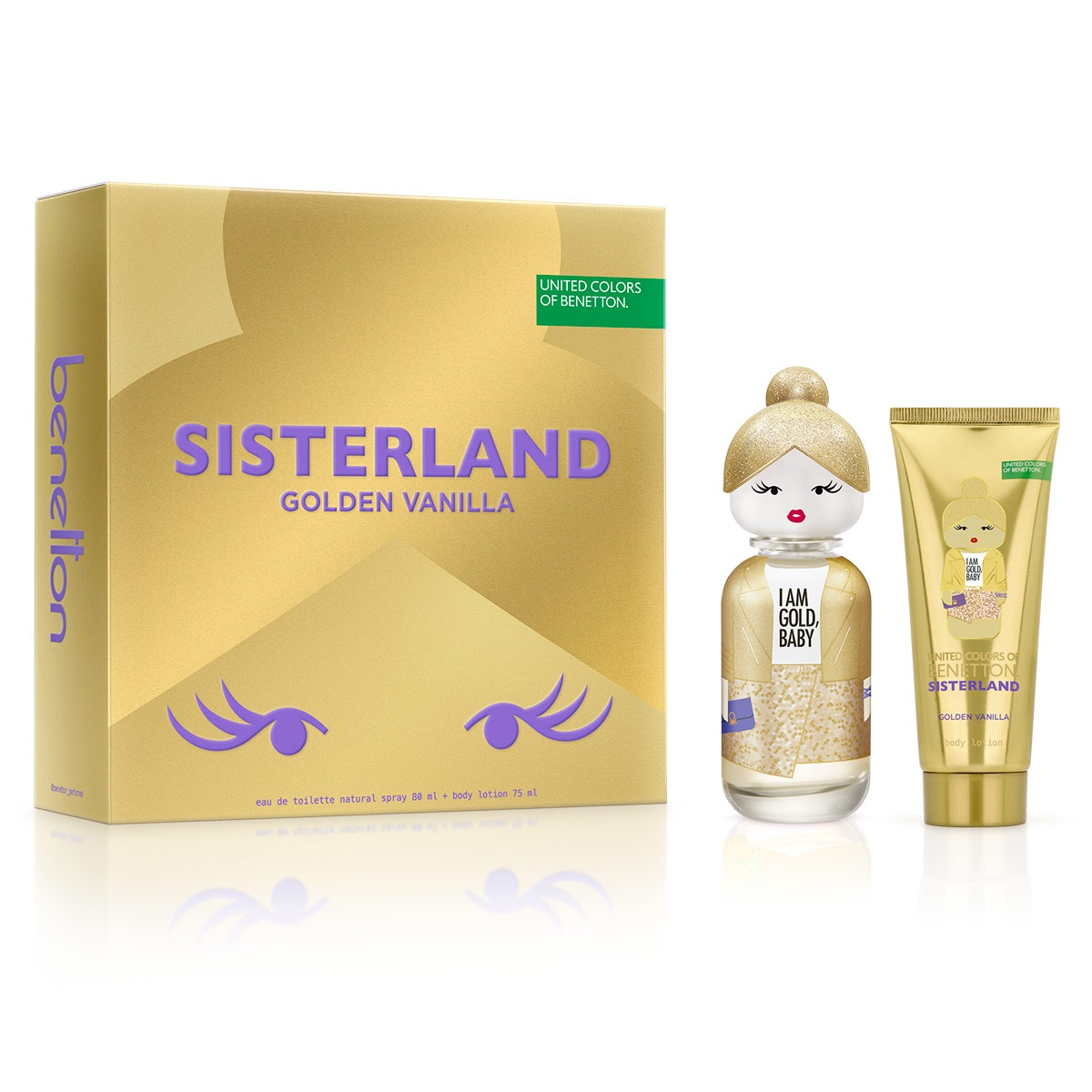 ESTUCHE PERFUME MUJER BENETTON UNITED COLORS SISTERLAND GOLDEN VANILLA EDP 80ML+75ML - 1