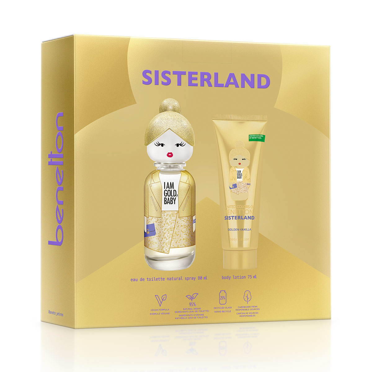 ESTUCHE PERFUME MUJER BENETTON UNITED COLORS SISTERLAND GOLDEN VANILLA EDP 80ML+75ML - 3