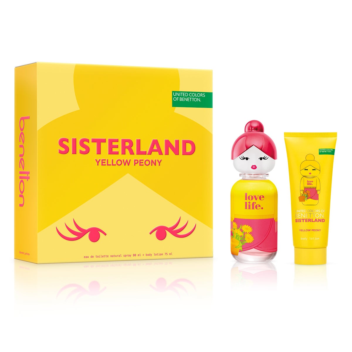 ESTUCHE PERFUME MUJER BENETTON UNITED COLORS SISTERLAND YELLOW PEONY EDT 80ML+75ML - 1