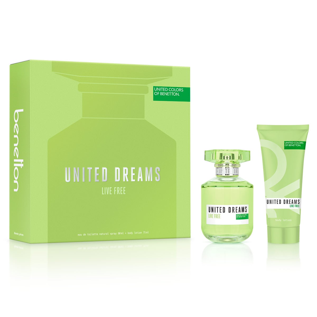ESTUCHE PERFUME MUJER BENETTON UNITED DREAMS LIVE FREE EDT 80ML+75ML - 1