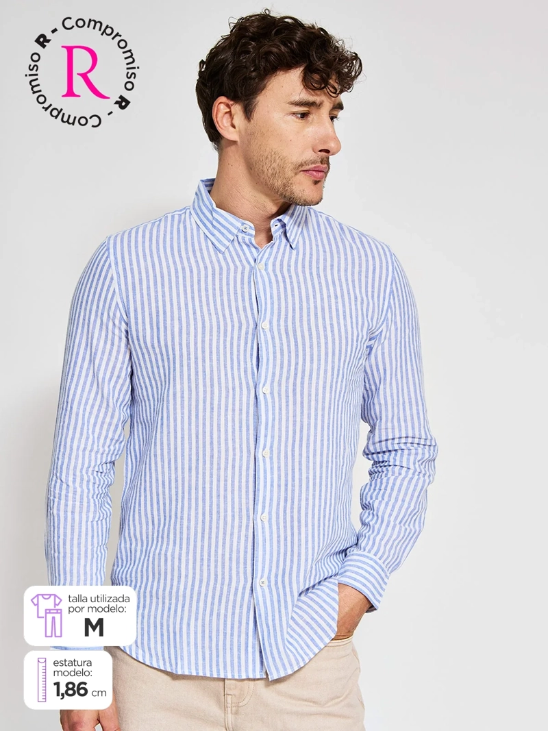 CAMISA HOMBRE MARQUIS LINO MANGA LARGA LÍNEAS - 1
