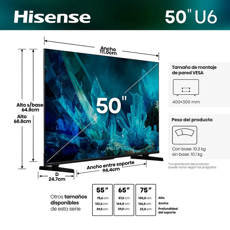 SMART TV HISENSE MINI LED 4K UHD 50” U6ESV - 3