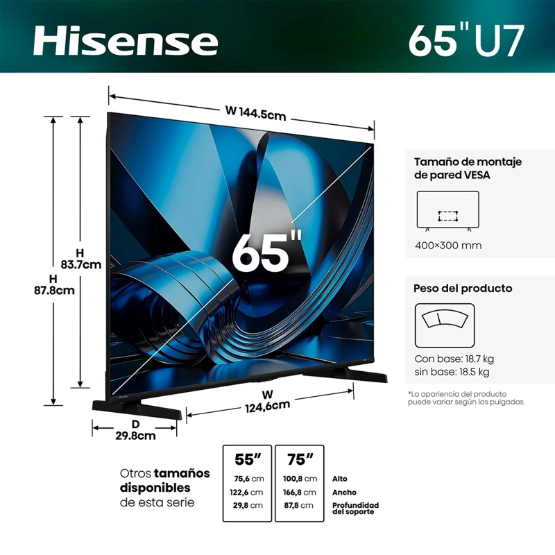 SMART TV HISENSE MINI LED 4K UHD 65” U7ESG - 3