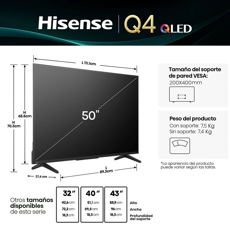 SMART TV HISENSE QLED FULL HD 50” 50Q4SV - 3