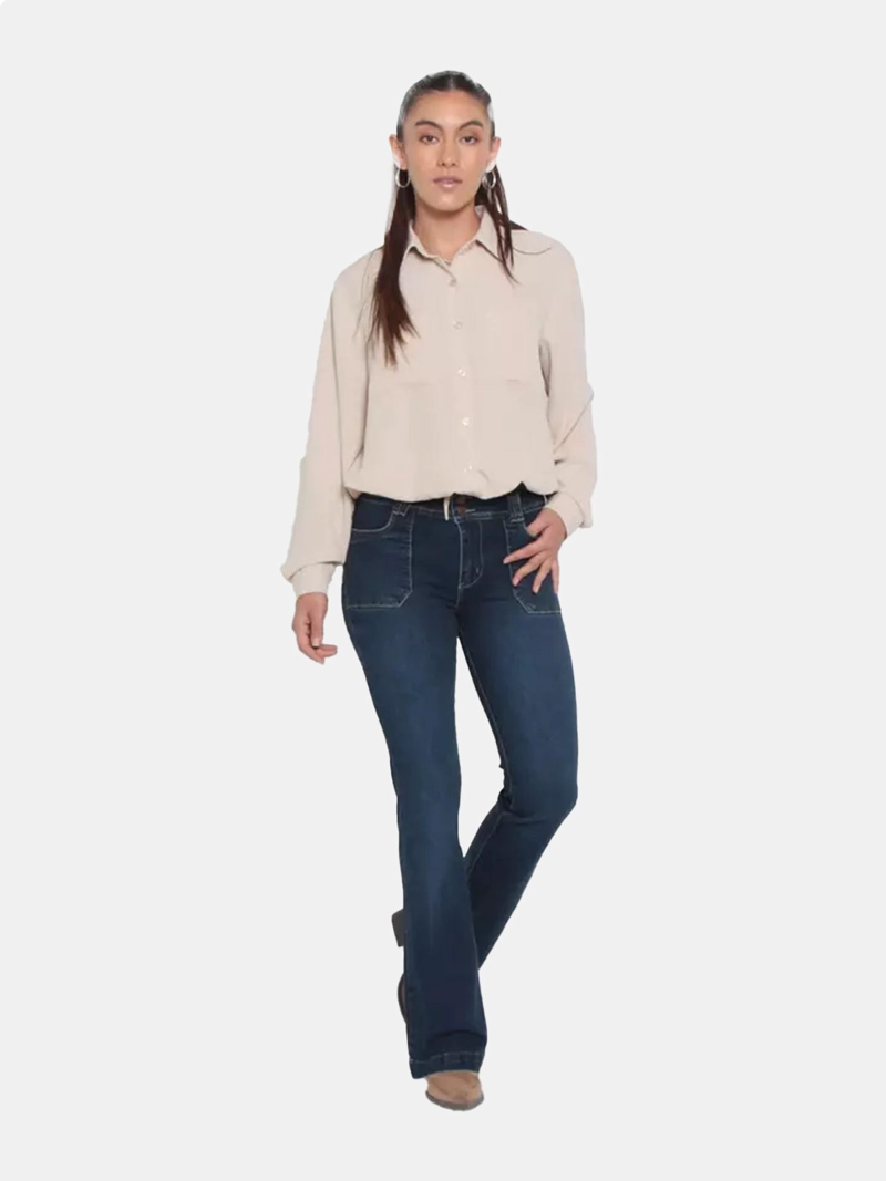 JEANS MUJER WADOS ALGODÓN CARGO FLARE TIRO ALTO - 1