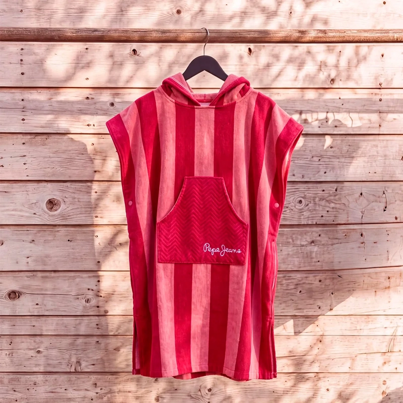 PONCHO TOALLA PEPE JEANS RAYAS ROSA
