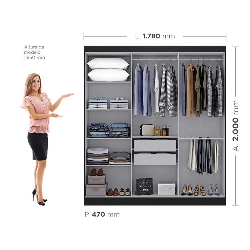 CLOSET DI PORETTI DESIGN PARIS 6P 2C NEGRO - 4