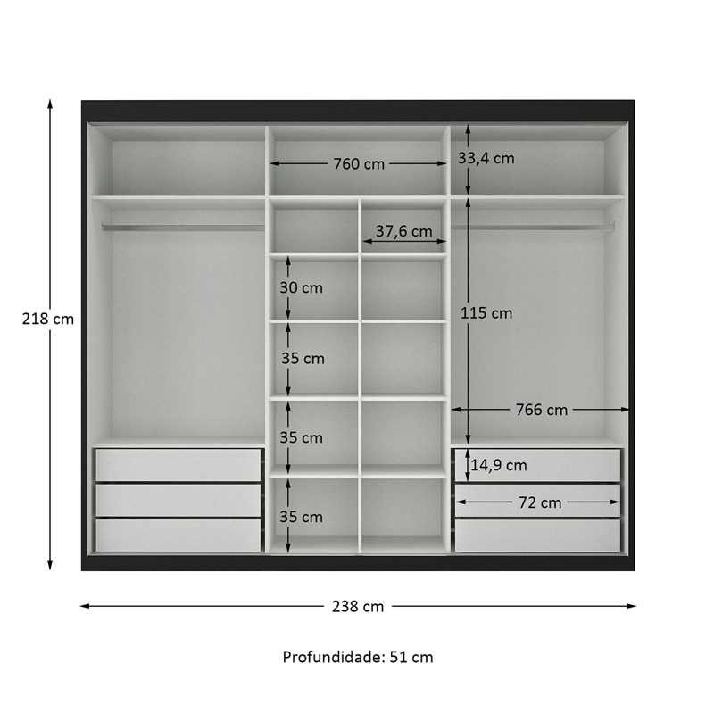 CLOSET DI PORETTI DESIGN SENNA 3P 6C NEGRO - 3