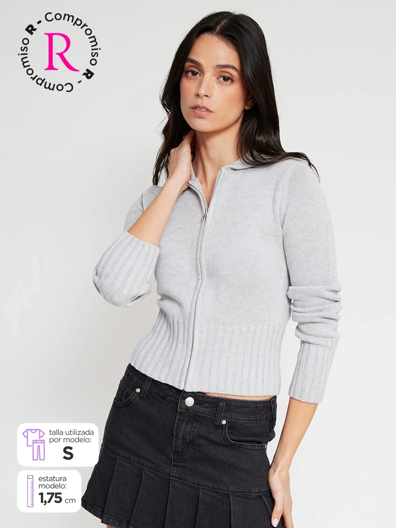 SWEATER MUJER INDEX ALGODÓN MANGA LARGA CIERRE - 1