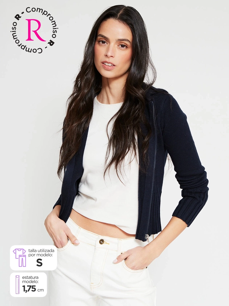 SWEATER MUJER INDEX ALGODÓN MANGA LARGA CIERRE - 1