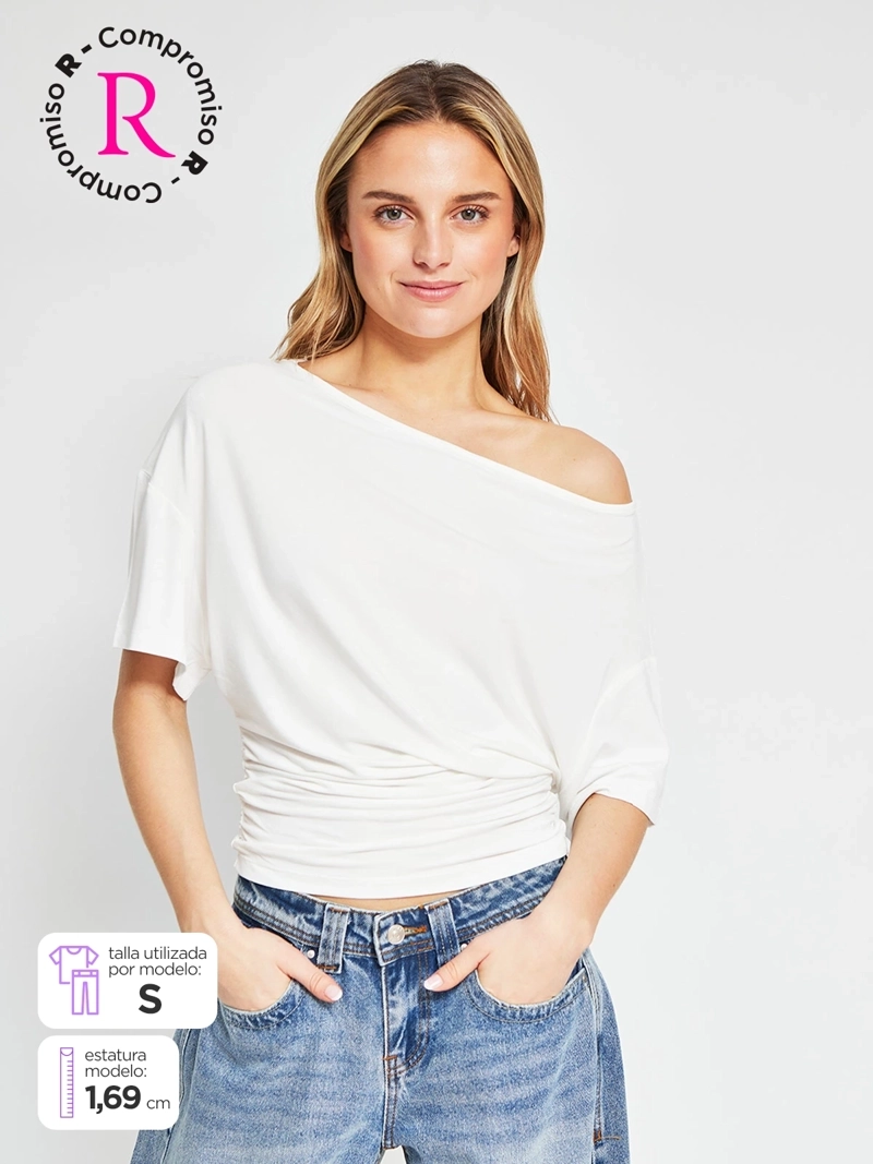 POLERA MUJER INDEX MANGA CORTA ASIMÉTRICA RAYAS - 1