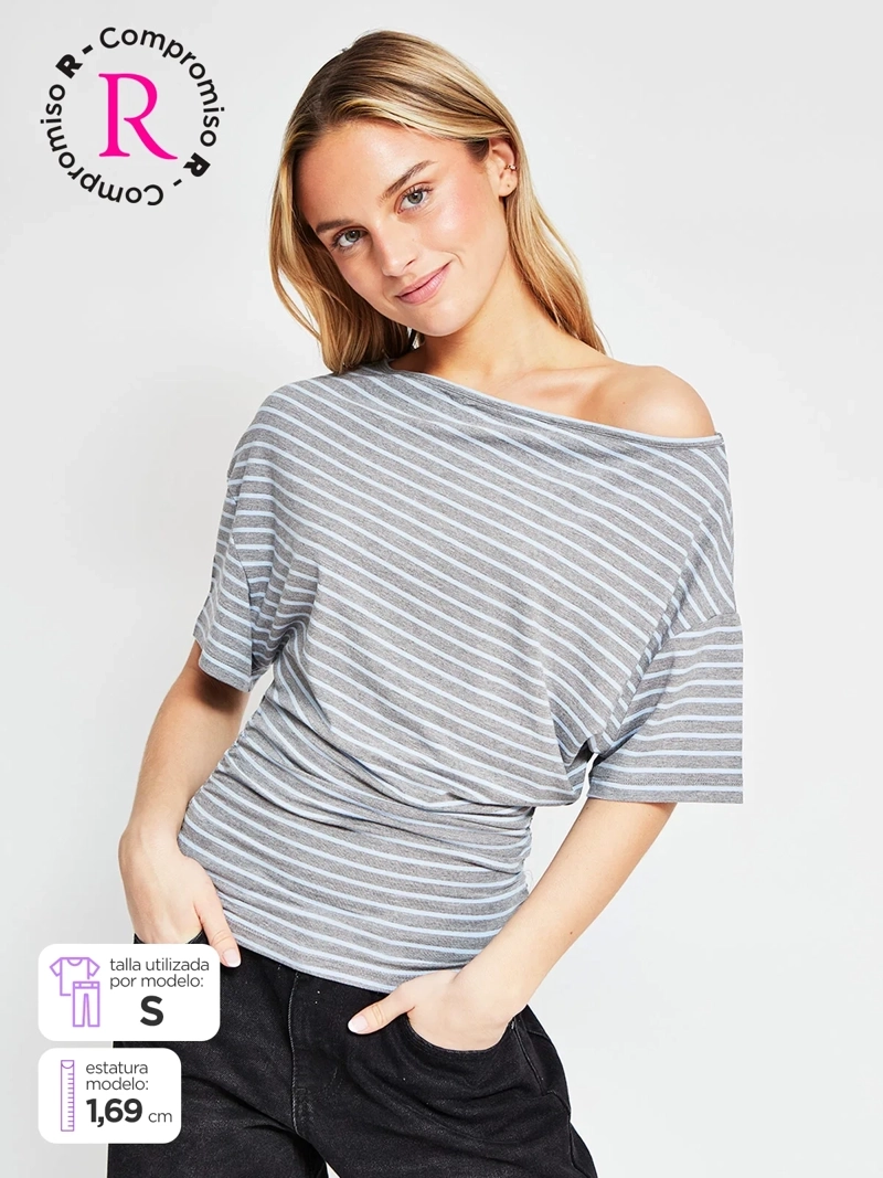 POLERA MUJER INDEX MANGA CORTA ASIMÉTRICA RAYAS - 1