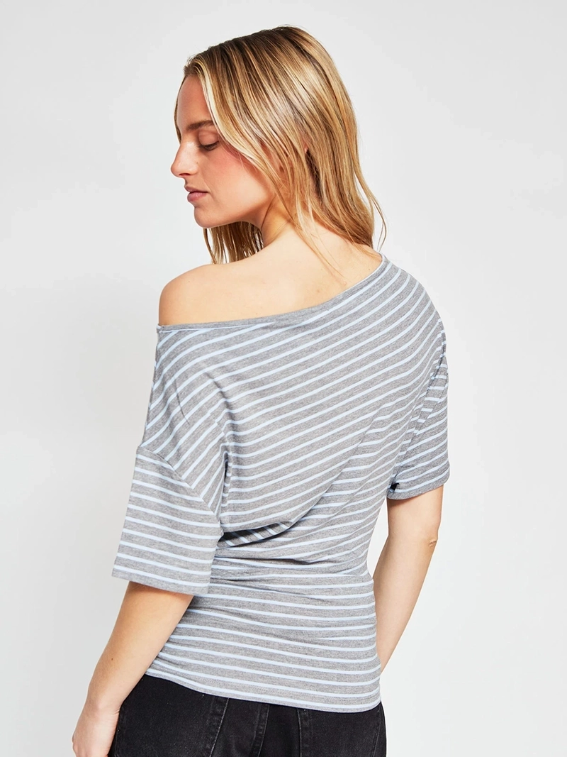 POLERA MUJER INDEX MANGA CORTA ASIMÉTRICA RAYAS - 2