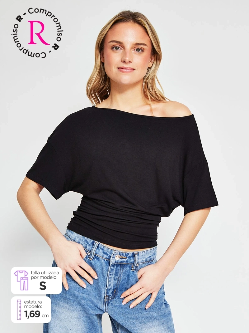 POLERA MUJER INDEX MANGA CORTA ASIMÉTRICA RAYAS - 1