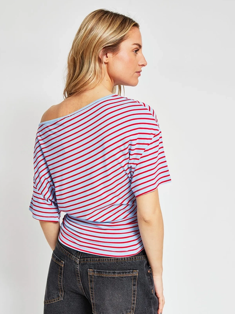 POLERA MUJER INDEX MANGA CORTA ASIMÉTRICA RAYAS - 2