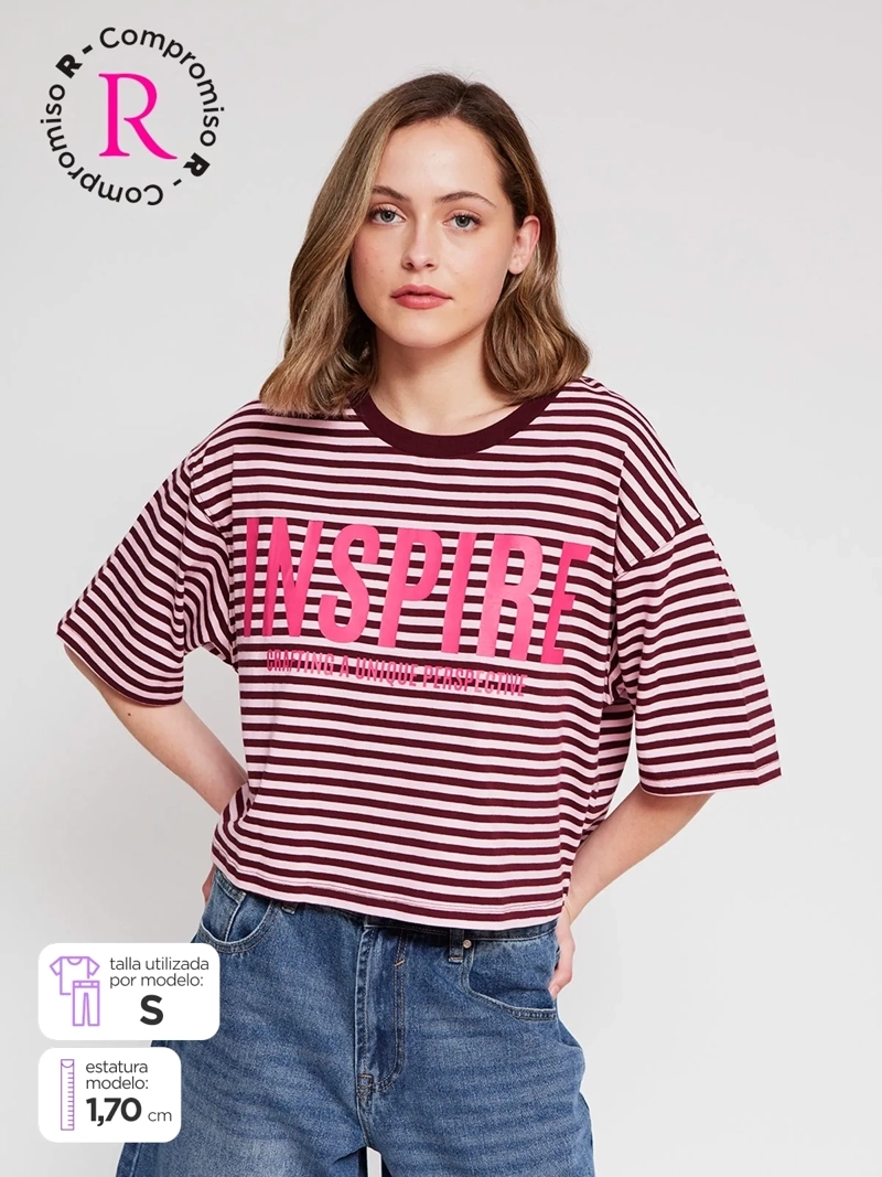 POLERA MUJER INDEX ALGODÓN MANGA CORTA RAYAS - 1