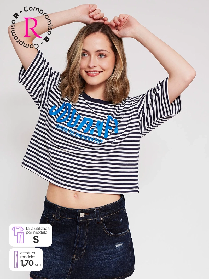 POLERA MUJER INDEX ALGODÓN MANGA CORTA RAYAS - 2
