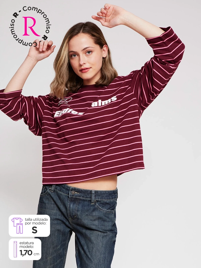POLERA MUJER INDEX ALGODÓN MANGA LARGA RAYAS