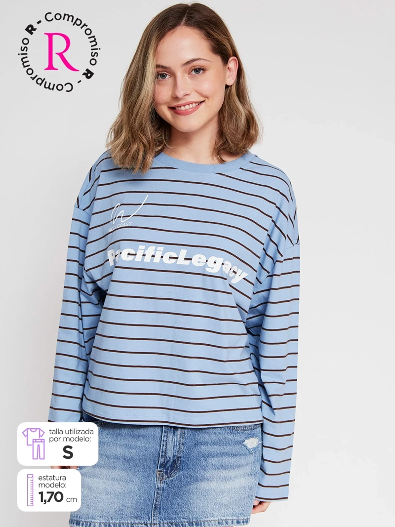 POLERA MUJER INDEX ALGODÓN MANGA LARGA RAYAS