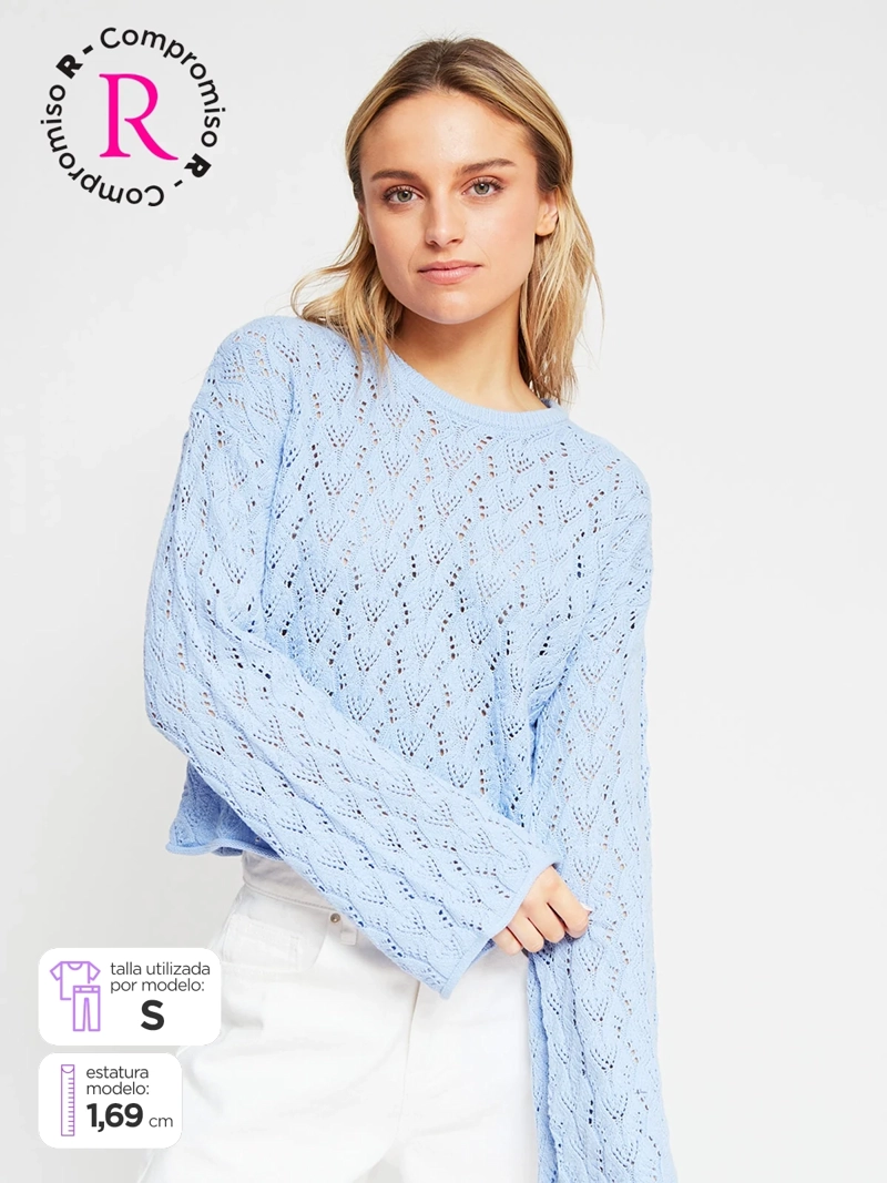SWEATER MUJER INDEX ALGODÓN MANGA LARGA CALADO - 1