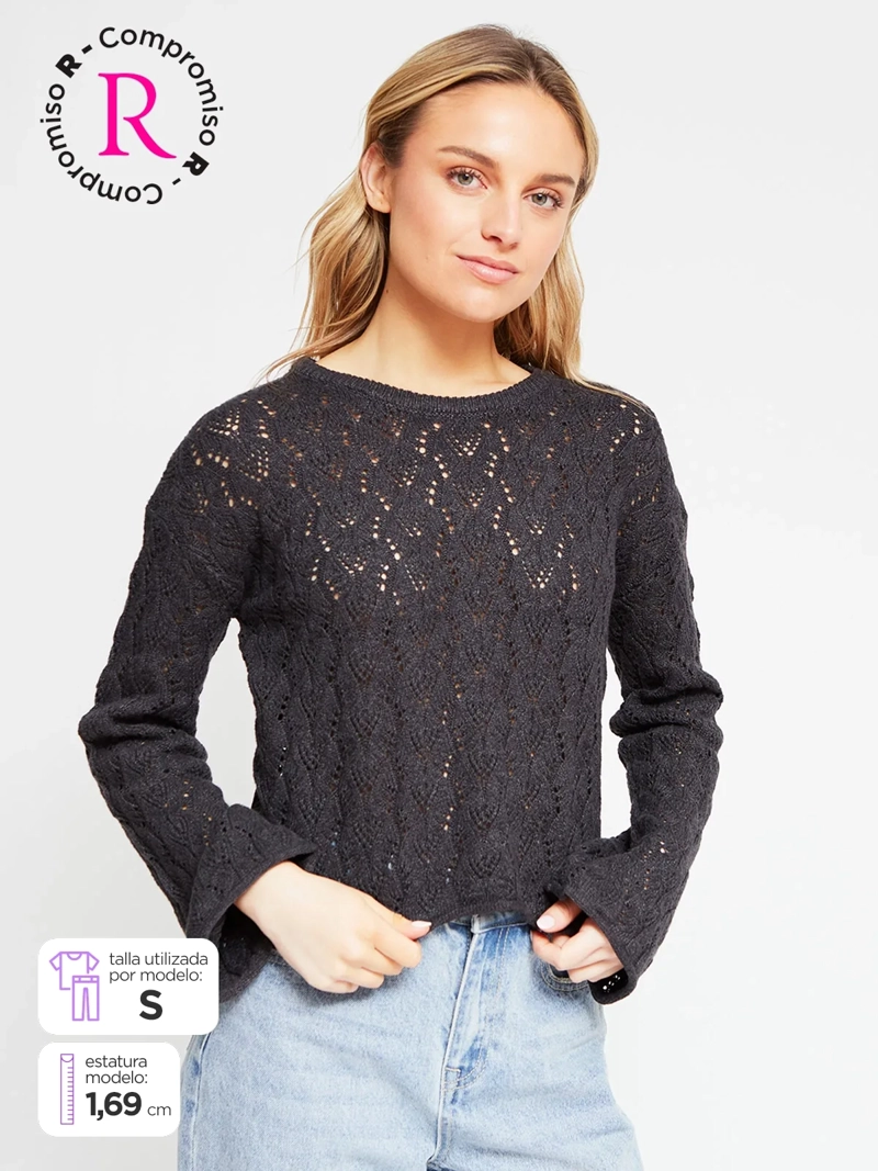 SWEATER MUJER INDEX ALGODÓN MANGA LARGA CALADO