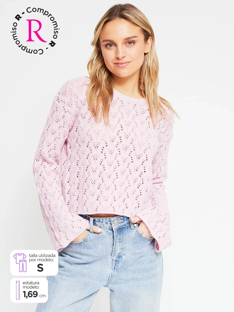 SWEATER MUJER INDEX ALGODÓN MANGA LARGA CALADO