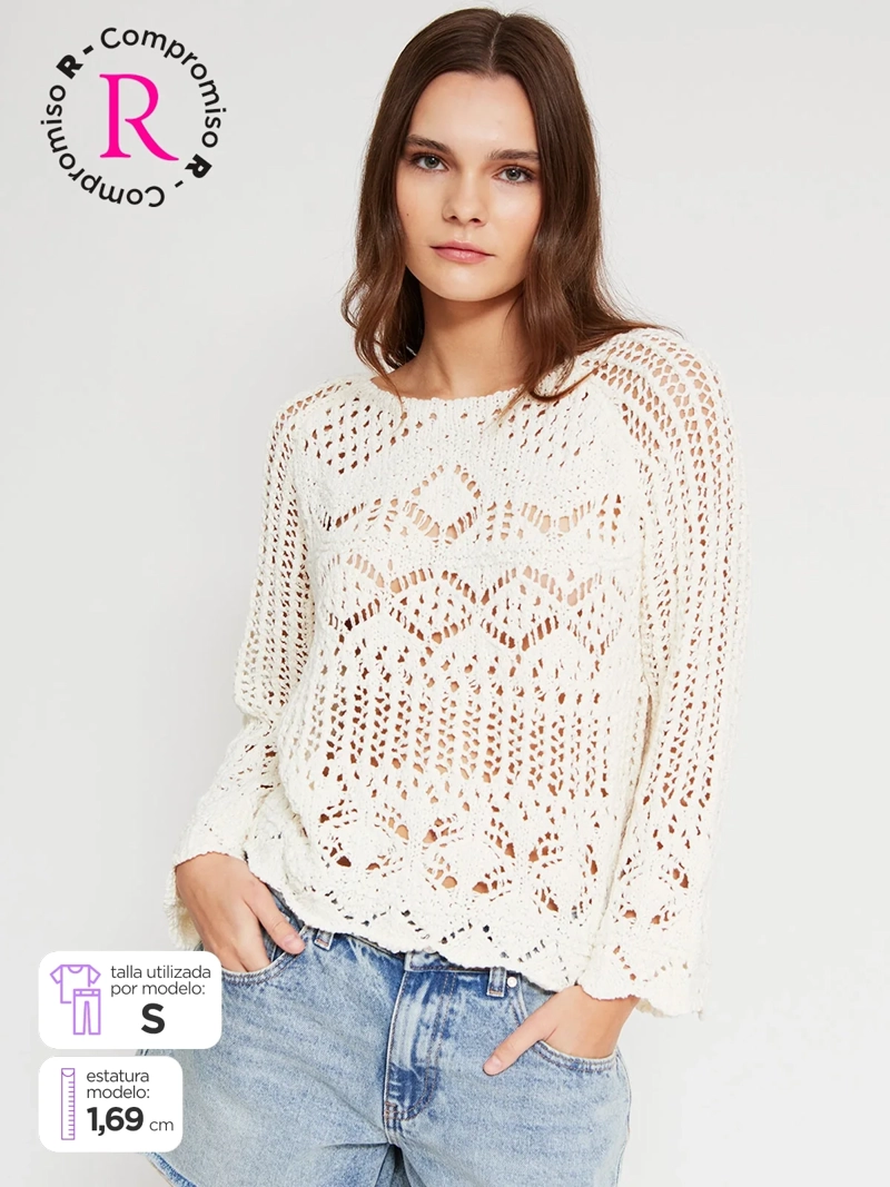 SWEATER MUJER INDEX ALGODÓN MANGA LARGA CALADO - 1