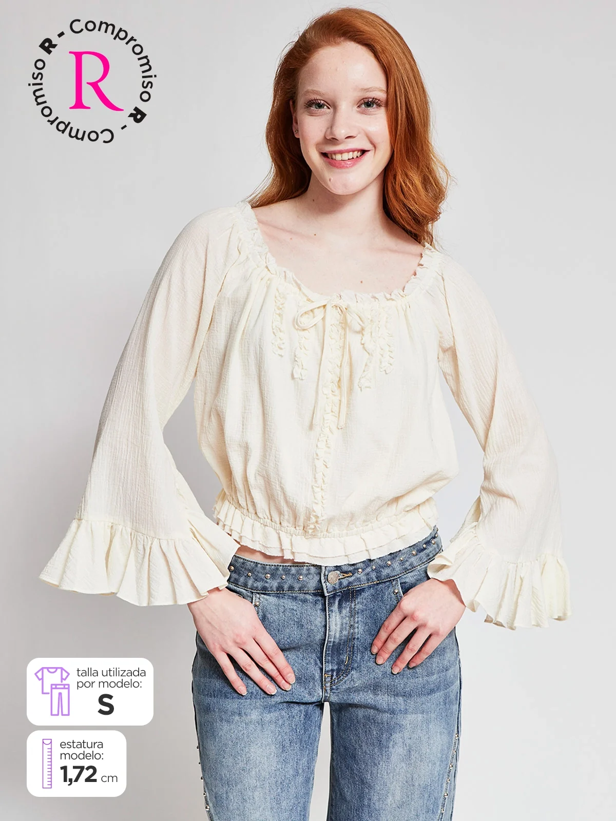 BLUSA MUJER INDEX ALGODÓN MANGA LARGA ROMÁNTICA - 1