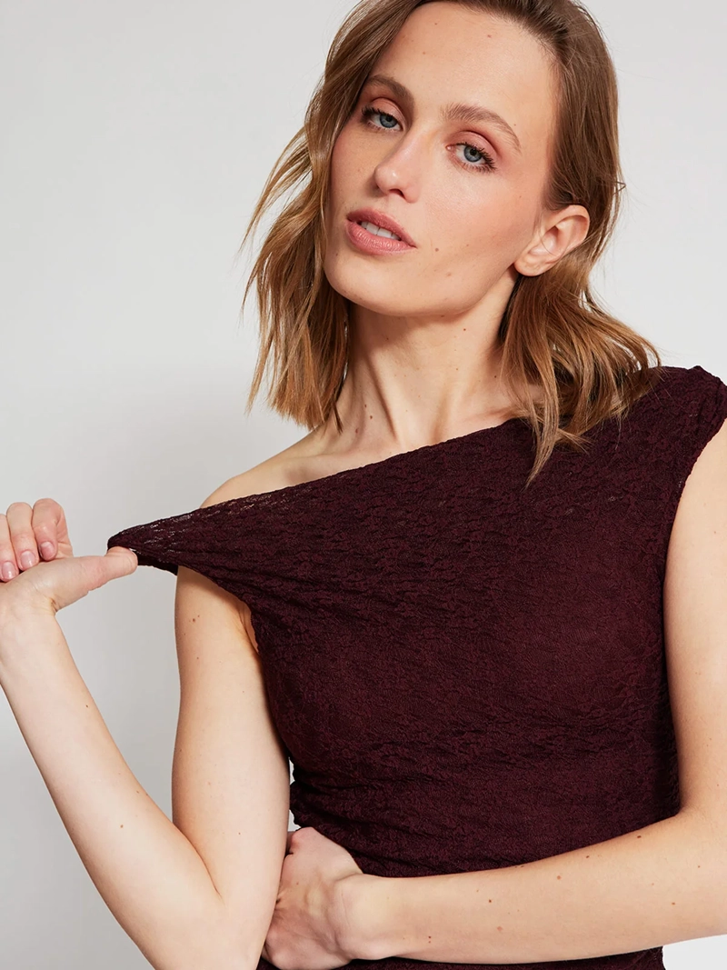 POLERA MUJER INDEX MANGA CORTA ENCAJE ASIMÉTRICA - 3