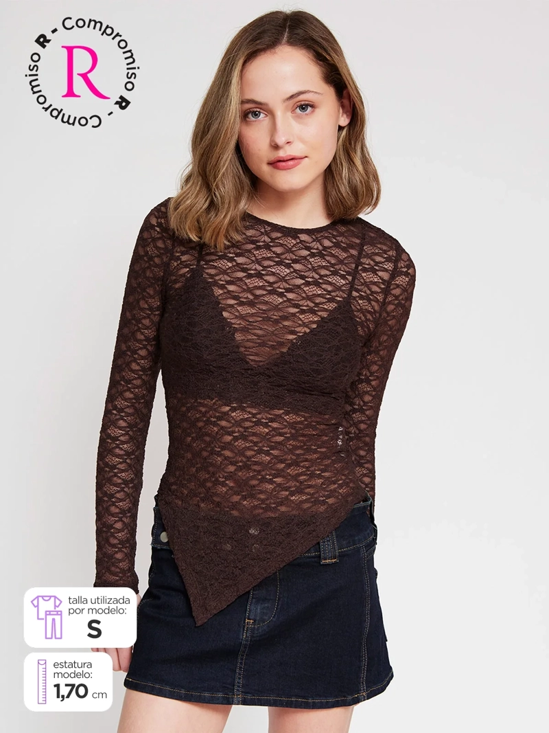 POLERA MUJER INDEX MANGA LARGA ENCAJE