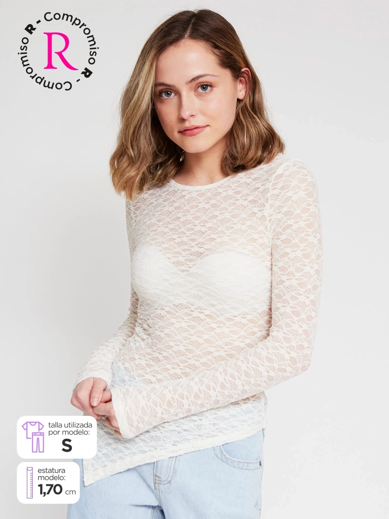 POLERA MUJER INDEX MANGA LARGA ENCAJE - 1